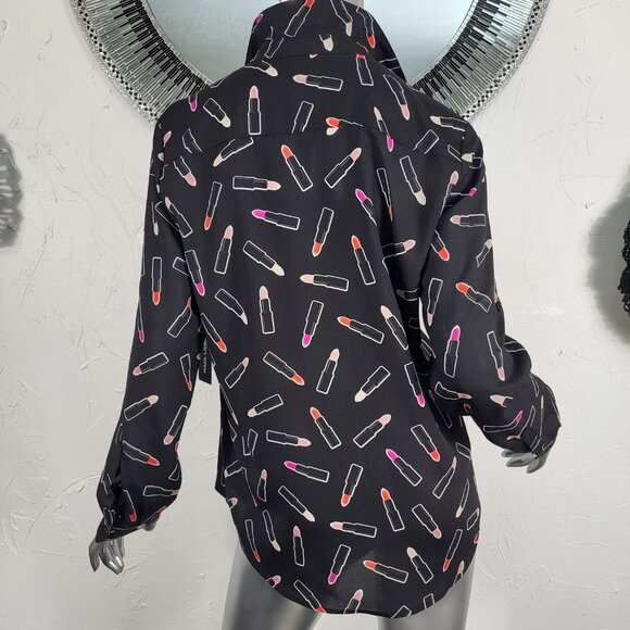 NWT~$70~KARL LAGERFELD~M~BLACK RED PINK LIPSTICK TUNIC TOP BLOUSE SHIRT - Picture 12 of 16